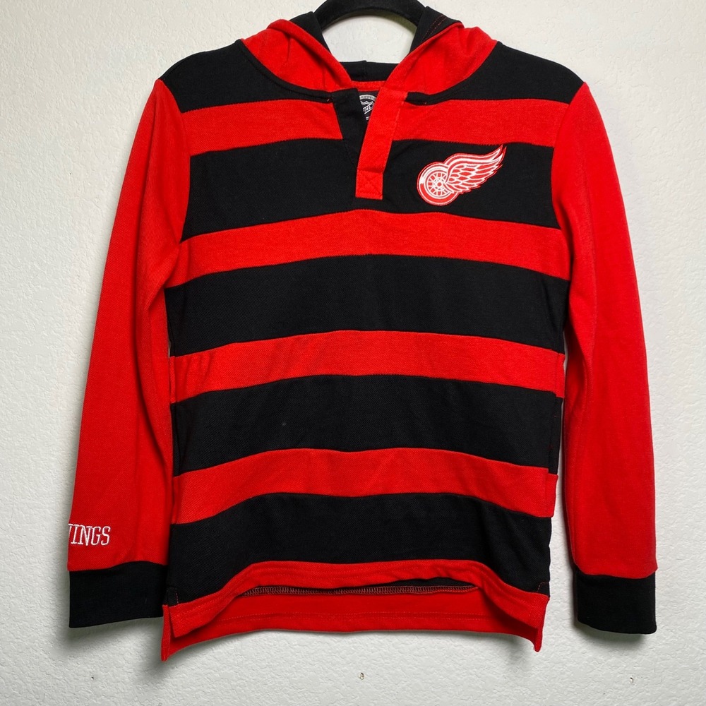 Detroit Red Wings NHL Hockey Hoodie Pullover Striped NHL Licensed Youth Size S‎